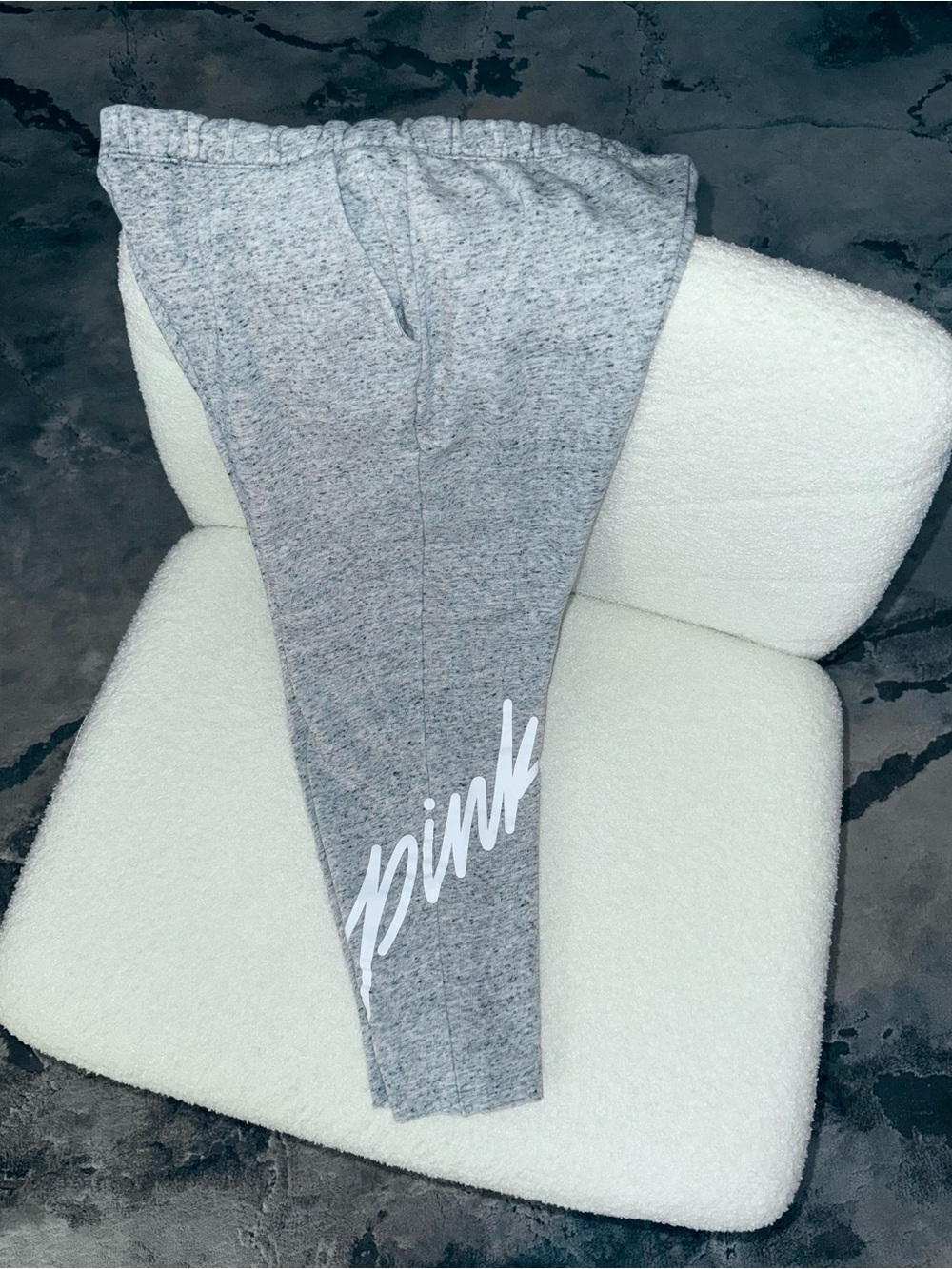 Victorias Secret Pink Crop Capri sweatpants script logo small marl gray